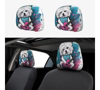 Simpatico cane maltese poggiatesta auto protezione poggiatesta auto 2 pezzi elastico universale misura la maggior parte dei veicoli accessori interni auto per donne uomini