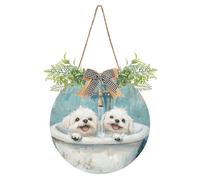 Simpatico cane maltese vintage vasca da bagno decorativo bagno segno porta di benvenuto divertente segni di benvenuto per porta d'ingresso per primavera estate autunno inverno vacanze Halloween Natale