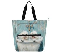 Simpatico cane maltese vintage vasca da bagno per bambini libro tote per bambini donne uomini borsa da scuola resistente all'acqua borsa da spiaggia borsa per la spesa con cerniera per scuola lavoro