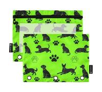 Simpatico cane nero e verde Son Binder Pouch 3 anelli con cerniera con finestra trasparente Astuccio organizer con cerniera occhielli rinforzati 3 raccoglitore ad anelli per riporre studenti