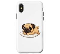 Simpatico cane pigro del fumetto sdraiato sul cuscino Custodia per iPhone X/XS