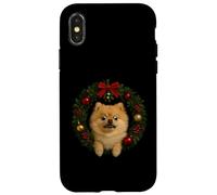 Simpatico cane Pomerania Natale ghirlanda divertente animale Custodia per iPhone X/XS