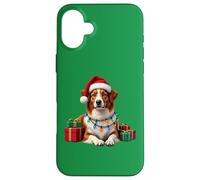 Simpatico cane rosso Border Collie, Natale, cappello di Babbo Natale Custodia per iPhone 16 Plus