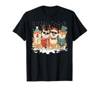 Simpatico Cane Shiba di Natale con Cappello di Babbo Natale Sciarpa Vacanza Maglietta
