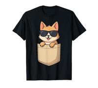 Simpatico Cane Shiba Inu in Tasca con Occhiali da Sole Maglietta