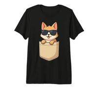 Simpatico Cane Shiba Inu in Tasca con Occhiali da Sole Maglietta Premium