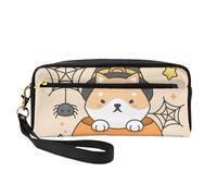 Simpatico cane Shiba Inu in una zucca con candela e ragno, Borsa per il trucco Borsa per cosmetici Borsa da viaggio portatile da toilette Astuccio in pelle per donne e ragazze