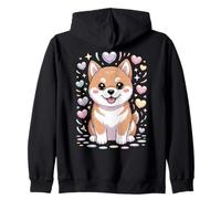 Simpatico Cane Shiba Inu Kawaii, Divertente Cucciolo circondato da Cuori Felpa con Cappuccio