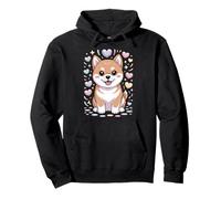 Simpatico Cane Shiba Inu Kawaii, Divertente Cucciolo circondato da Cuori Felpa con Cappuccio