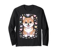 Simpatico Cane Shiba Inu Kawaii, Divertente Cucciolo circondato da Cuori Maglia a Manica