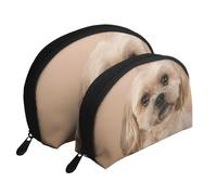 Simpatico cane Shitzu, Borsa per trucco a conchiglia Portamonete da donna Borsa da toilette piccola Borsa per cosmetici 2 pezzi