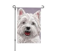 Simpatico cane West Highland Terrier stampato, bandiera estiva da giardino bifacciale da 12x18 pollici per esterni