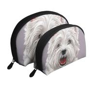 Simpatico cane West Highland Terrier stampato, Borsa per trucco a conchiglia Portamonete da donna Borsa da toilette piccola Borsa per cosmetici 2 pezzi
