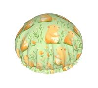 Simpatico cappellino da a con capibara, uccellino e fiore selvatico, impermeabile, riutilizzabile, con doppio elastico, per il bagno quotidiano.