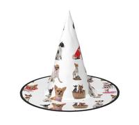 Simpatico cappello da strega di Halloween con stampa di carlino chihuahua per adolescenti e adulti, cappello unisex per feste a tesa larga, accessorio per feste di carnevale