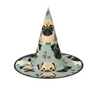 Simpatico cappello da strega di Halloween con stampa di carlino chihuahua per adolescenti e adulti, cappello unisex per feste a tesa larga, accessorio per feste di carnevale