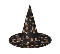 Simpatico cappello da strega marrone con stampa di gufi in stile cartone animato, confezione da 2, per Halloween, carnevale, feste in maschera, tappi salvaspazio
