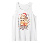 Simpatico Cappello di Babbo Natale con Gatto Kawaii Holiday Kitty Art Canotta