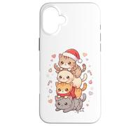 Simpatico cappello di Babbo Natale con gatto Kawaii Holiday Kitty Art Custodia per iPhone 16 Plus