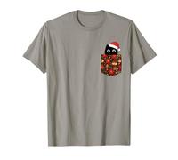 Simpatico Cappello di Babbo Natale Gatto Nero in Tasca Modello Vacanza Maglietta