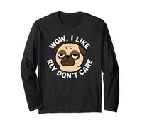 Simpatico Carlino con Scritta Wow, I Like Really Don't Care Maglia a Manica