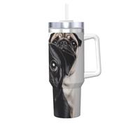 Simpatico carlino nero 1,18 once bicchiere con manico e cannuccia isolato sottovuoto tazza da caffè in acciaio inox doppia parete bottiglia d'acqua elegante viaggio tazza da caffè tazza tazza base