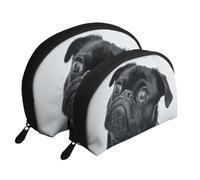 Simpatico carlino nero, Borsa per trucco a conchiglia Portamonete da donna Borsa da toilette piccola Borsa per cosmetici 2 pezzi