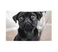 Simpatico carlino nero cane bandiera 3x5 Ft No Fade bandiera di benvenuto giardino cortile casa bandiere decorativo giardino cortile segno interno esterno banner festa decorazione casa