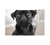 Simpatico carlino nero cane bandiera 3x5 Ft No Fade bandiera di benvenuto giardino cortile casa bandiere decorativo giardino cortile segno interno esterno banner festa decorazione casa