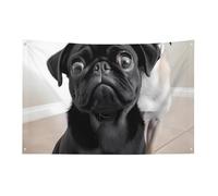 Simpatico carlino nero cane bandiera 3x5 Ft No Fade bandiera di benvenuto giardino cortile casa bandiere decorativo giardino cortile segno interno esterno banner festa decorazione casa