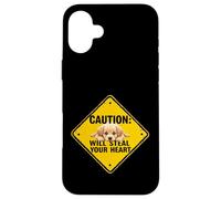 Simpatico cartello di avvertenza Golden Retriever Dog, divertente idea regalo per cuccioli Custodia per iPhone 16 Plus