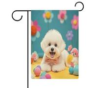 Simpatico cartello di benvenuto con cane Bichon Frise, bandiera da giardino per casa, prato, cartello di benvenuto su entrambi i lati, piccole bandiere personalizzate per piscina, cortile, decorazione