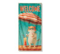 Simpatico cartello di benvenuto con gatto, decorazione giocosa a tema spiaggia, decorazione estiva per ingresso casa, interno ed esterno, divertente striscione di benvenuto 91 x 182 cm