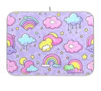 Simpatico cartone animato arcobaleno stella viola pesca riutilizzabile stuoia 18x24 rettangolare grande scolapiatti opaco decorativo per la casa essenziale
