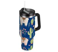Simpatico cartone animato bianco alpaca vuoto bocca larga palestra bottiglia d'acqua con coperchio e cannuccia Decorativo Go tazza da caffè per casa, ufficio o auto vaso in acciaio inox para agua 1,18