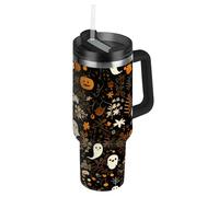 Simpatico cartone animato bianco Halloween vuoto riutilizzabile bambini bottiglia d'acqua per la scuola con coperchio cannuccia decorativo termico caffè tazza da viaggio per scuola, sport, asilo nido