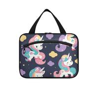 Simpatico cartone animato bianco unicorni appeso borsa da viaggio per le donne con gancio, designer unisex articoli da toeletta organizzatore per le signore lavoro estuche para brochas maquillaje