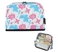 Simpatico cartone animato blu delfini rosa stella marina cerniera astuccio grande astuccio per matite borsa per penne ragazzi ragazze ragazze arte floreale ritorno a scuola adulti forniture per