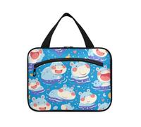 Simpatico cartone animato blu ippopotamo appeso borsa per le donne con gancio, designer Necessities Cosmetic Bag per accessori da viaggio per le donne WC estuche para brochas maquillaje L