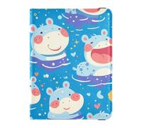 Simpatico cartone animato blu ippopotamo porta passaporto in pelle per uomini da viaggio per documenti di viaggio organizer protezione passaporto custodia portafoglio per donne leggero, carino cartone