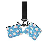 Simpatico cartone animato blu ippopotamo portamonete da donna porta carte minimalista cambiamento borsa portachiavi con portachiavi per lavoro viaggio 2 pezzi, carino cartone animato ippopotamo blu, 1