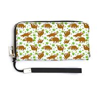 Simpatico cartone animato bradipo appeso albero Portafoglio da polso da donna Portafogli di grande capacità per pochette lunghe da donna Borsa in PU stampato con cerniera