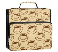 Simpatico cartone animato caffè beige vintage 3,8 cm 3 anelli raccoglitore cerniera con cinturino include tasca con cerniera forniture scolastiche organizzatore per ufficio scuola Paquete de gestión