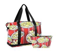 Simpatico cartone animato cibo popcorn giallo e rosso borsa da viaggio per la notte Carry On Tote e bagaglio con borsa da toilette per aeroplano viaggio multifunzionale, Carino cartone animato cibo