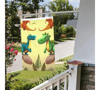 Simpatico cartone animato dinosauri Bandiera 2x3 Ft Outdoor Indoor Primavera Estate Autunno Inverno Giardino Bandiere con Occhiello Verticale Doppio Lato Festività Bandiere Banner per Yard Decorazioni