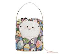 Simpatico cartone animato gatto bianco di stoccaggio di viaggio con fori piccola borsa all'uncinetto per ferri da maglia hilos para tejer Crochet
