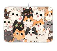 Simpatico cartone animato gatto felice riutilizzabile tappetino 18x24 rettangolare grande stuoie di essiccazione per piatti in microfibra decorativo decorazione per la casa essenziale