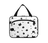 Simpatico cartone animato gatto nero appeso borse da viaggio per le donne con gancio, accessori di design kit da toilette per viaggiatori bagno bolso para maquillaje L