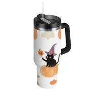Simpatico cartone animato gatto nero per Halloween vuoto bocca larga bottiglia d'acqua grande con coperchio e cannuccia tazza decorativa da campeggio per scuola, sport, asilo nido, campeggio e altro