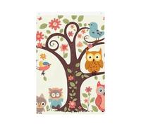 Simpatico cartone animato gufo albero fiori e scoiattolo 3 x 1,5 m bandierine da giardino vibranti banner benvenuto stagionale banner con occhielli in ottone decorazione sfondo foto per cortile